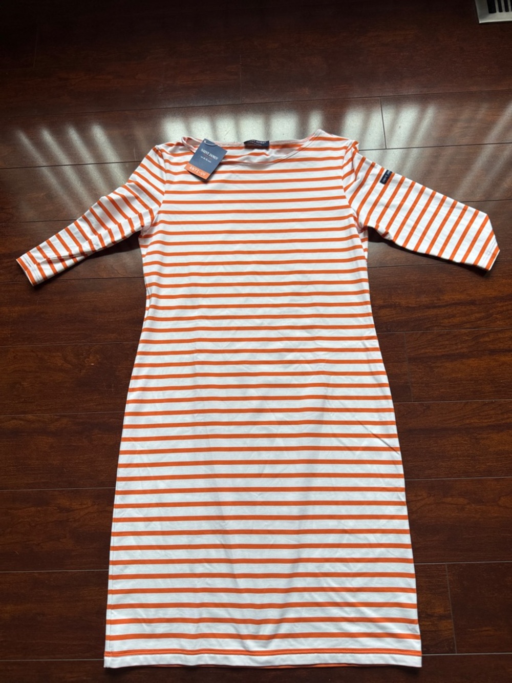 Saint James Orange & White Striped Midi Dress